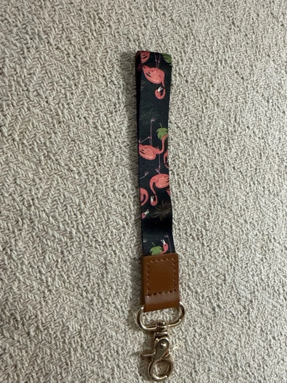 Flamingo Print Wristlet Keychain Strap - Black and Pink for phone